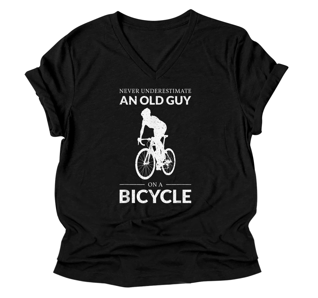 Never Underestimate An Old Guy On A Bicycle Funny Cyclist V-Neck T-Shirt