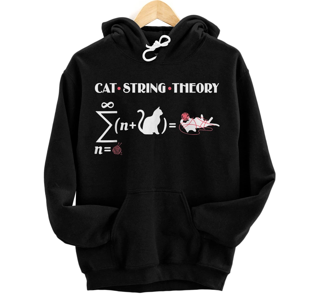 Cat String Theory Sarcastic Science Humor Front and Back Print Pullover Hoodie