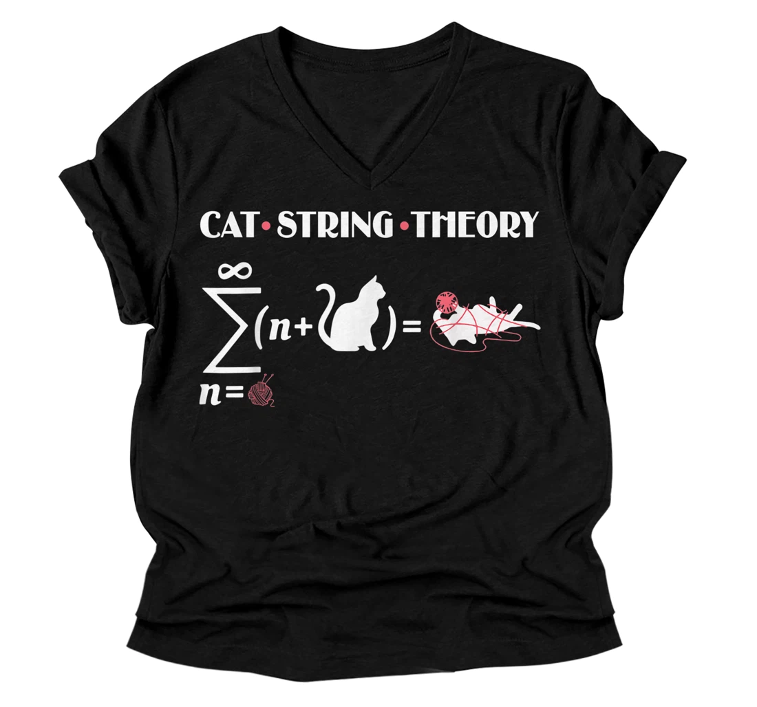 Cat String Theory Sarcastic Science Humor V-Neck T-Shirt