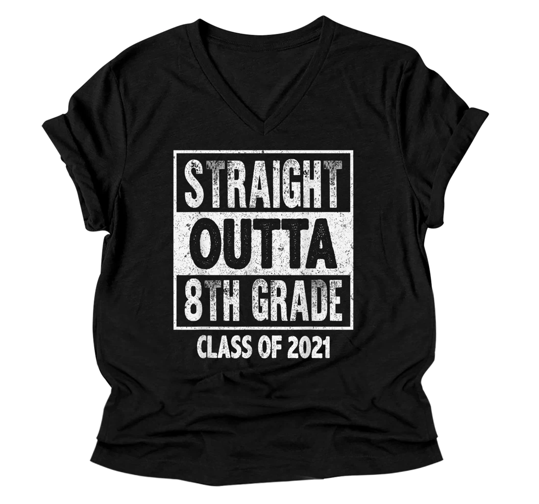 Straight Outta 8th Grade Graduation Class 8th Grade School V-Neck T-Shirt