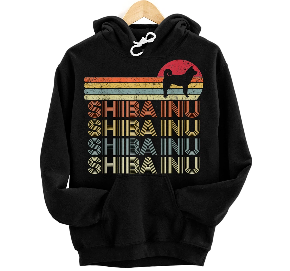 Funny Dog Lover Shiba Inu Retro Front and Back Print Pullover Hoodie