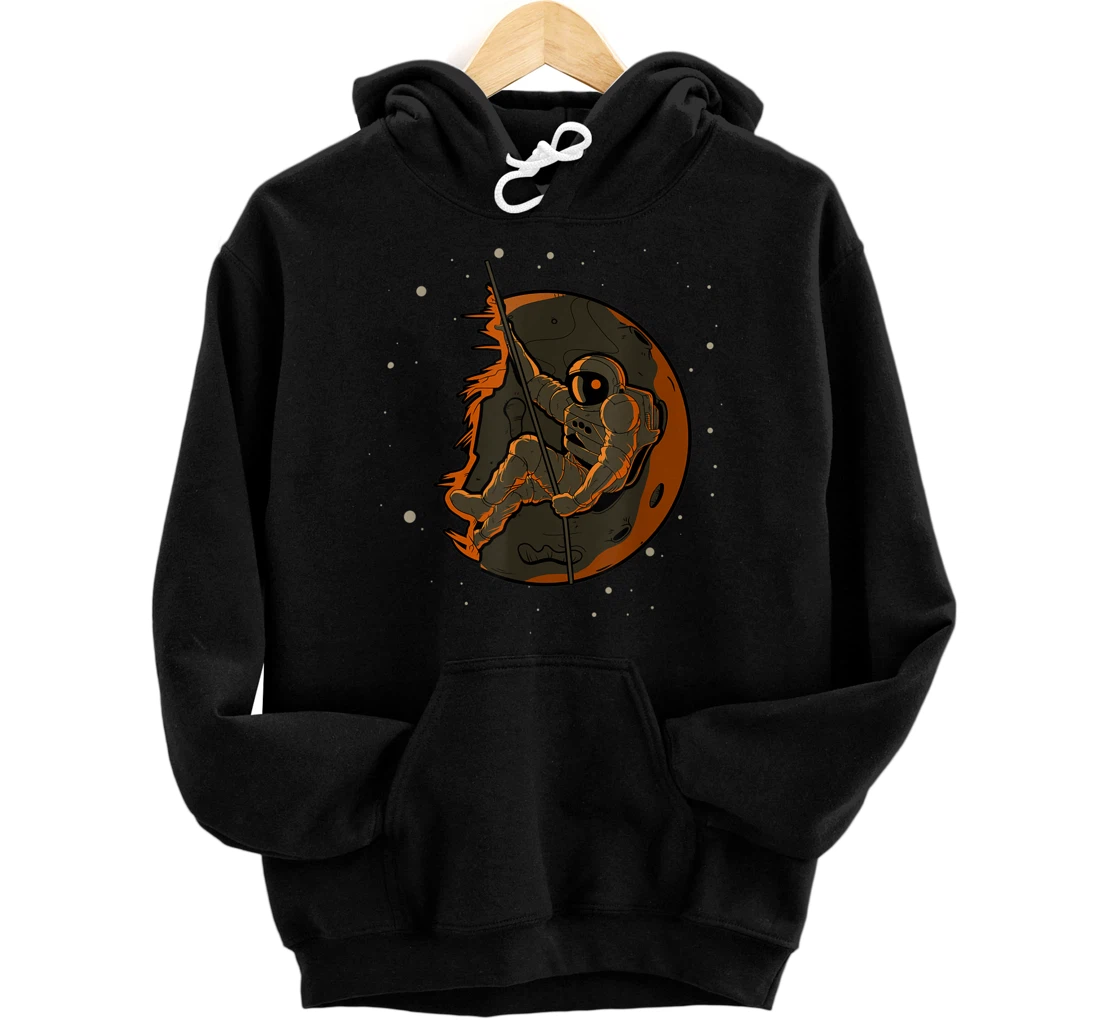 Rock Climbing Astronaut Outer Space Spaceman Front and Back Print Pullover Hoodie