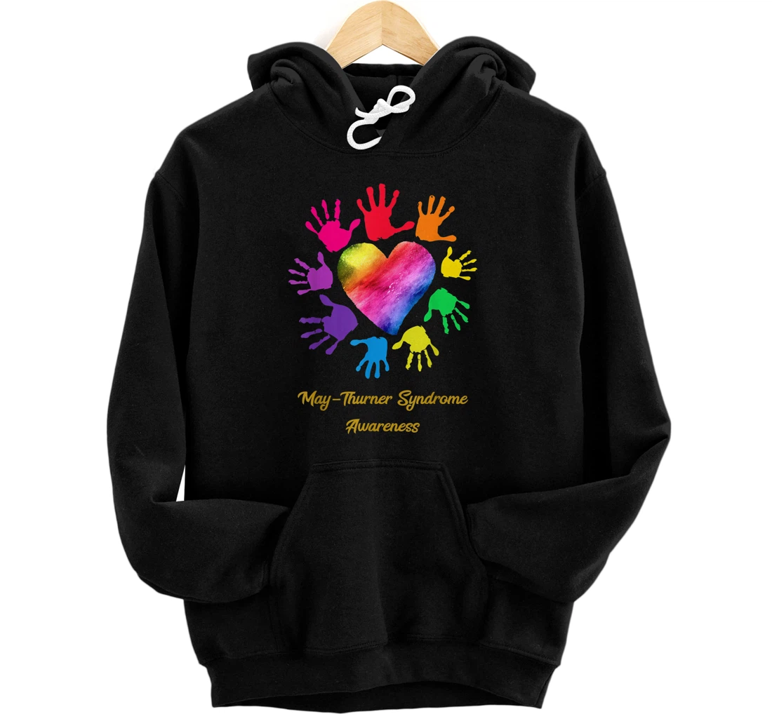 We Wear Rainbow Heart For May-Thurner Syndrome MTS Awareness Front and Back Print Pullover Hoodie