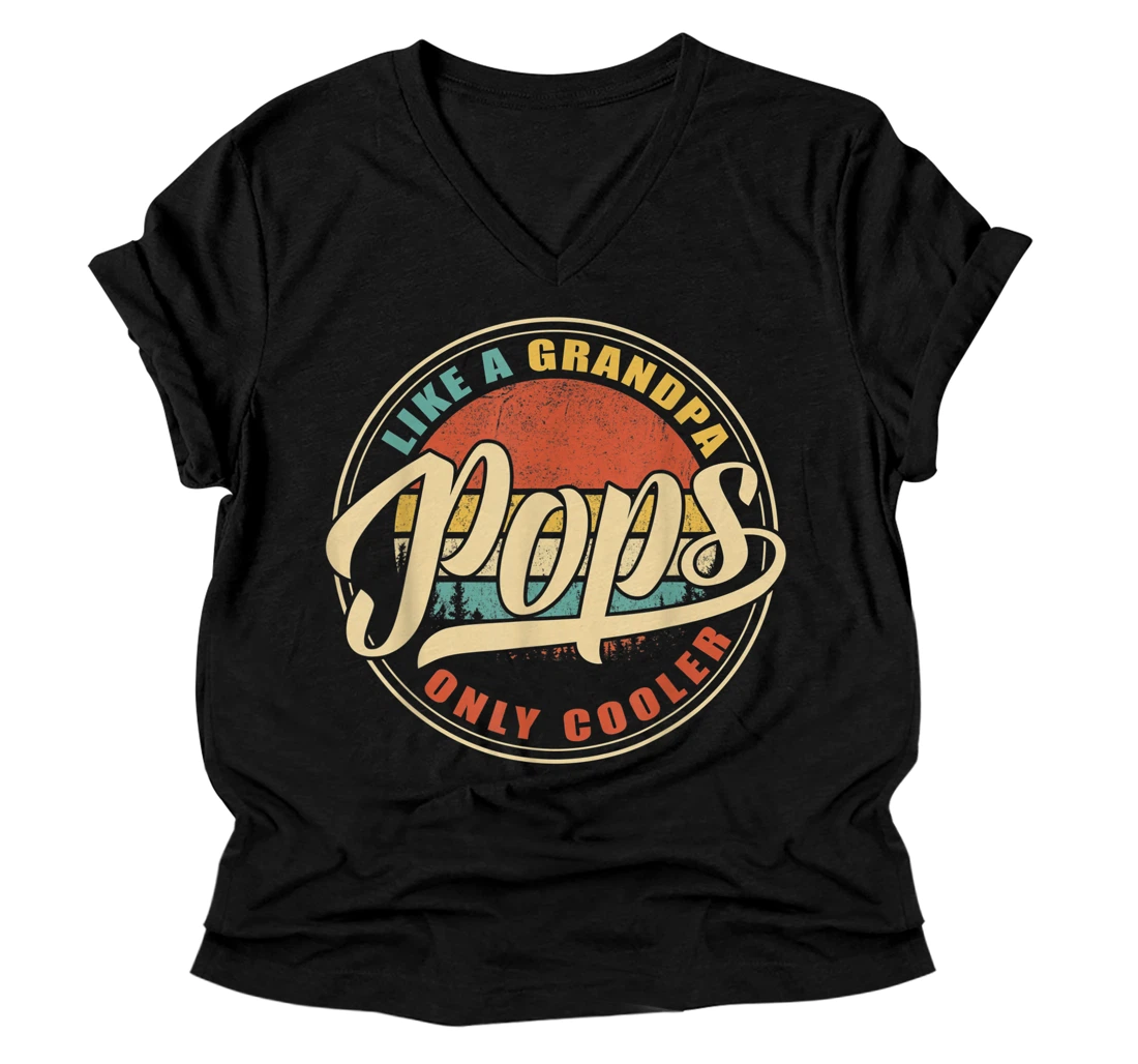 Mens POPS like a Grandpa ONLY COOLER Vintage Retro Funny Dad Papa V-Neck T-Shirt