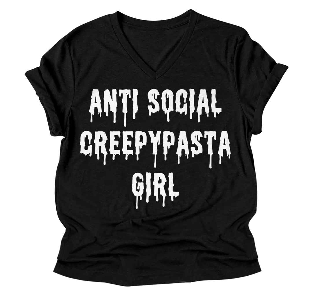 Anti Social Creepypasta Girl Funny Introvert Premium V-Neck T-Shirt