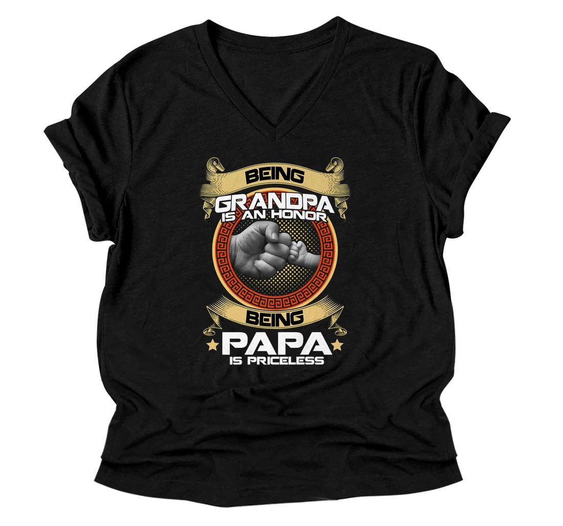 Being Grandpa Is An Honor Being Papa is Priceless Father Day Premium V-Neck T-Shirt