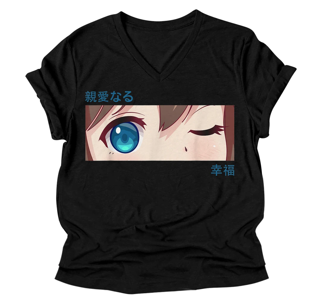 Anime Girl Eyes - Japan Culture Art - Japanese Aesthetic V-Neck T-Shirt