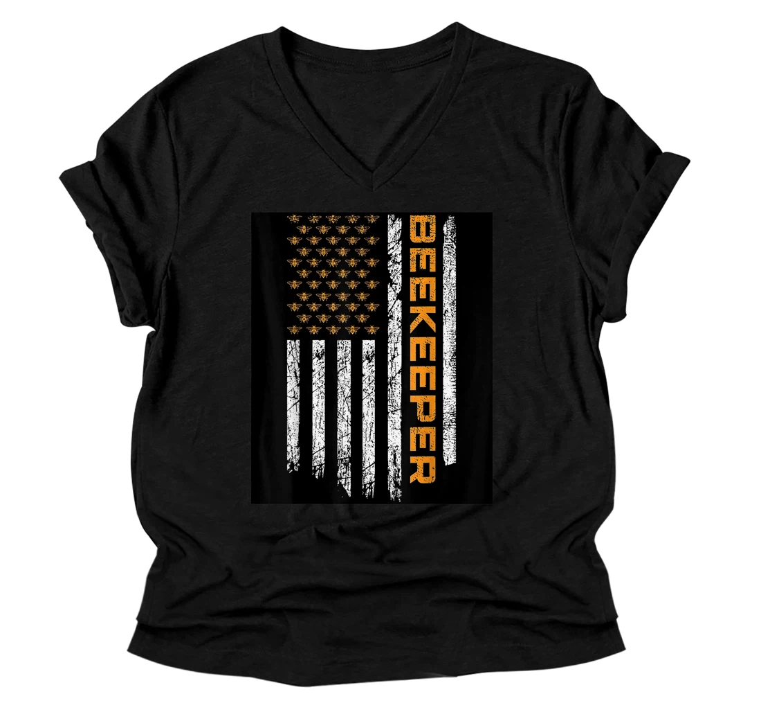 Beekeeper Flag America USA Apiarist Beekeeping V-Neck T-Shirt