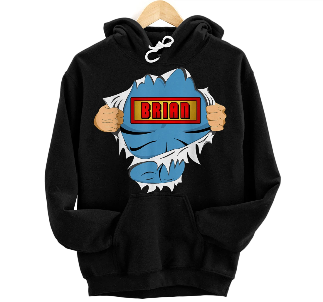 Brian Name Superhero For Boys Named Brian Front and Back Print Pullover Hoodie