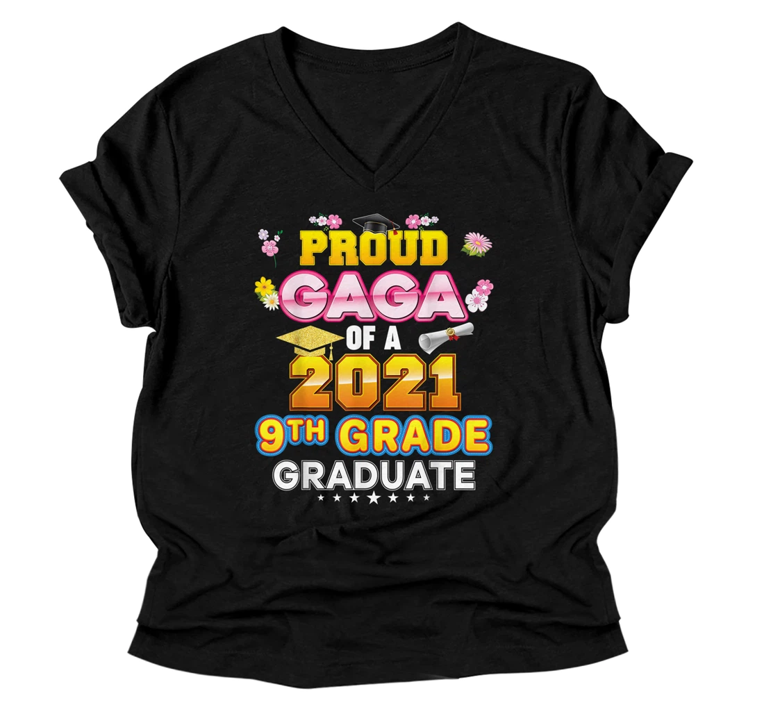 Proud Gaga Of A 2021 9th Grade Graduate Last Day School V-Neck T-Shirt