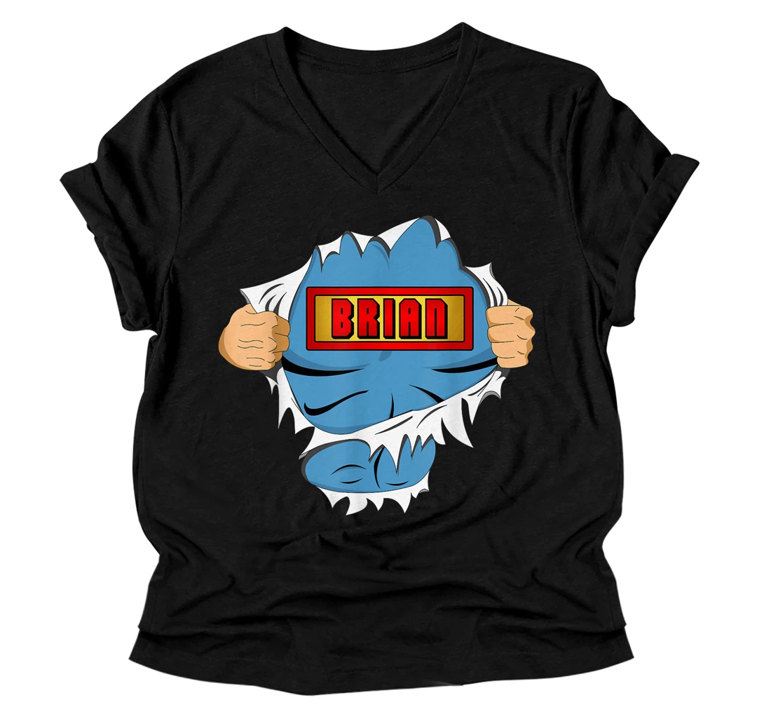 Brian Name Superhero For Boys Named Brian V-Neck T-Shirt