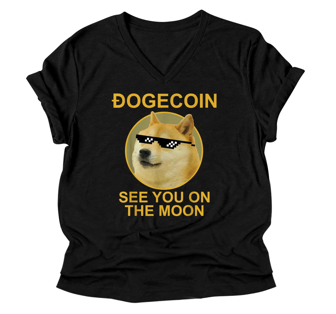 Dogecoin To The Moon Blockchain HODL Crypto Men's & Women's V-Neck T-Shirt