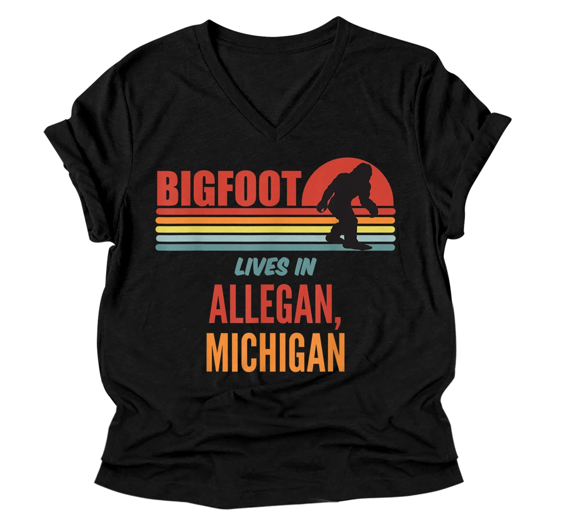 Bigfoot Sighting In Allegan Michigan V-Neck T-Shirt