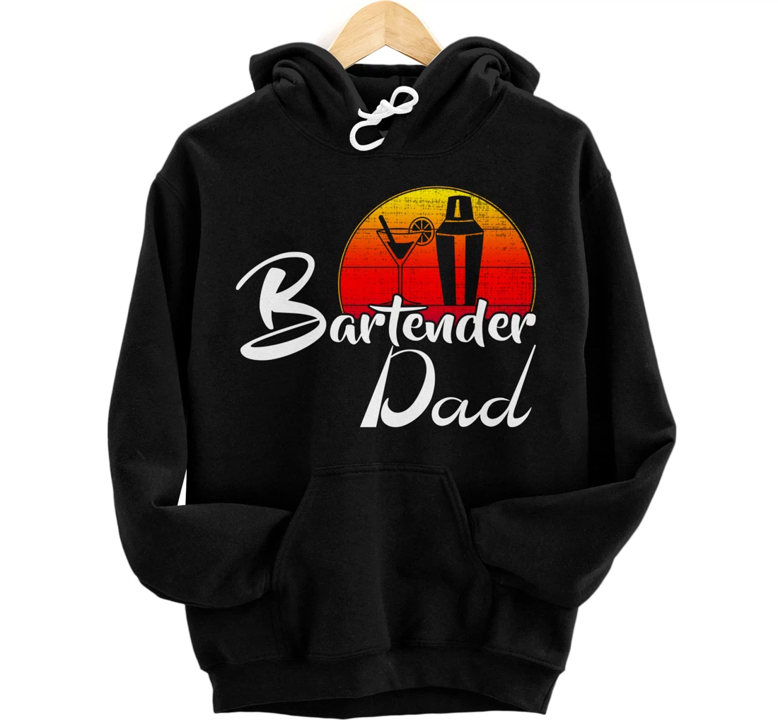 Vintage Bartender Dad Retro Sunset Funny Bartending Gift Pullover Hoodie