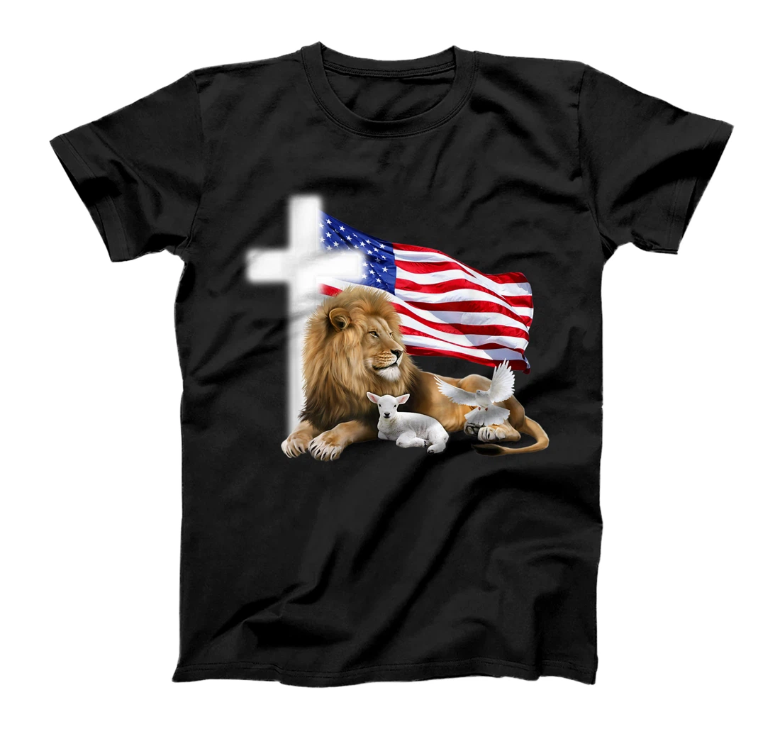 Personalized 4th Of July Shirt Lion Lamb Sheep Dove Usa Flag Patriotic T-Shirt, Women T-Shirt