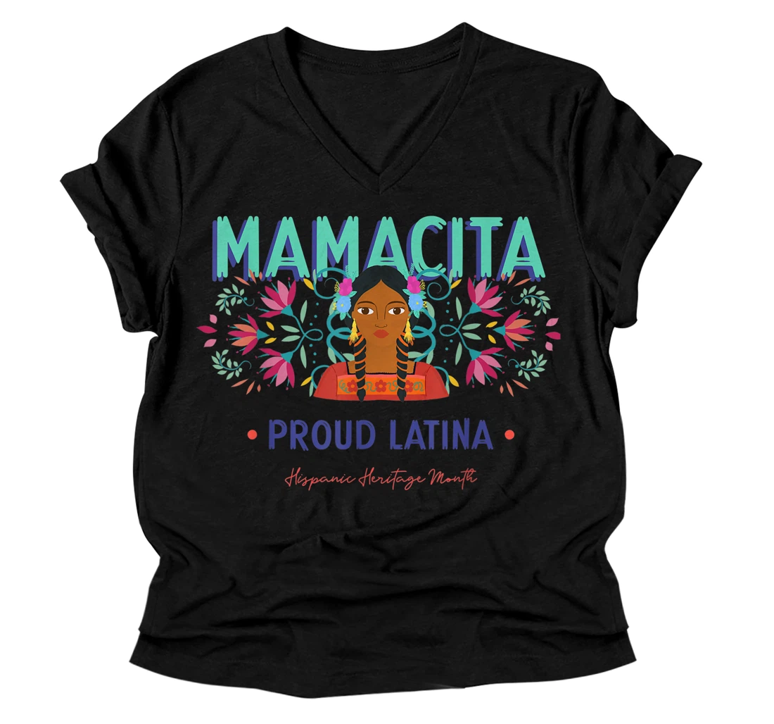 Personalized Mamacita Proud Latina | Hispanic Heritage Month | Mommy Gift V-Neck T-Shirt