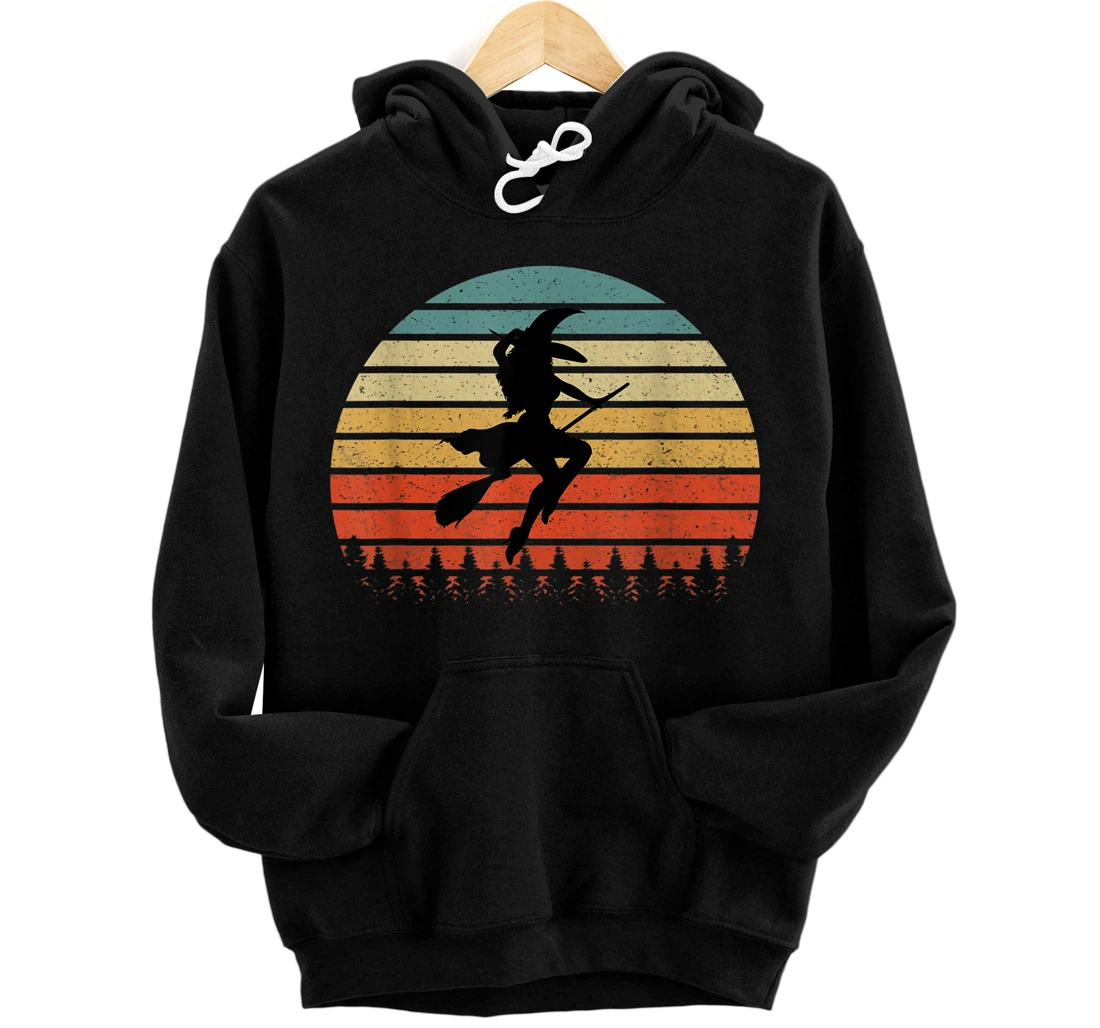 Personalized Sexy Witch Riding Broom Retro Vintage Graphic Pullover Hoodie