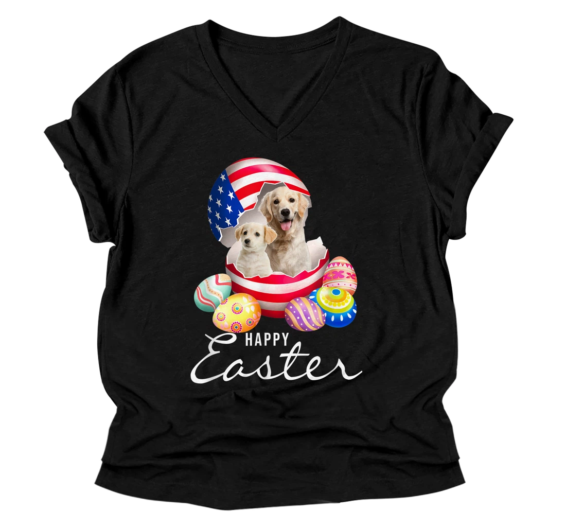 Happy Ester - Golden Retriever V-Neck T-Shirt