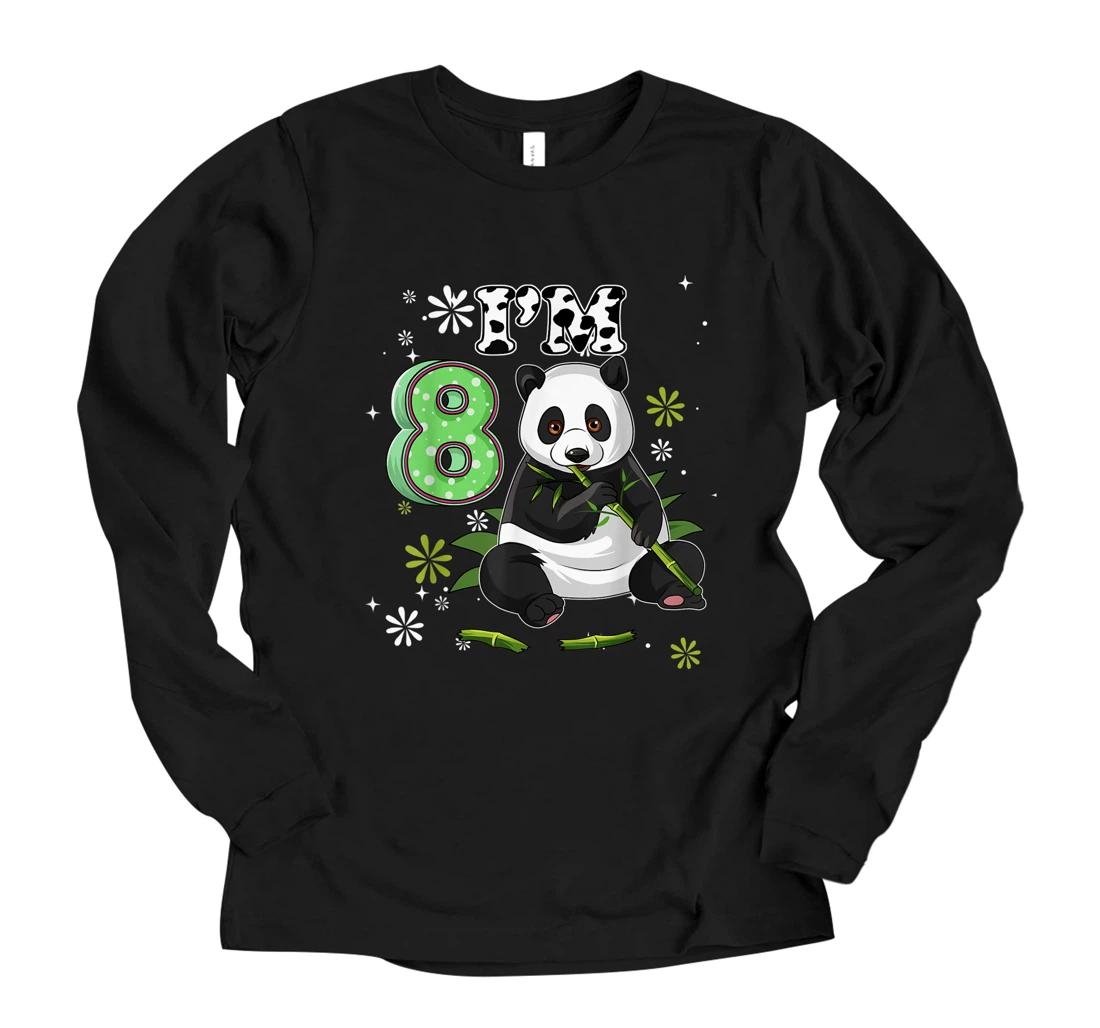 Panda 8th Birthday T Shirt Girls Birthday Outfit 8 Long Sleeve T-Shirt