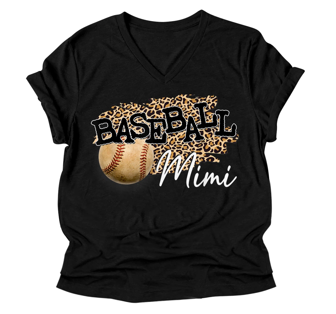 Baseball Mimi Leopard Mother's Day V-Neck T-Shirt