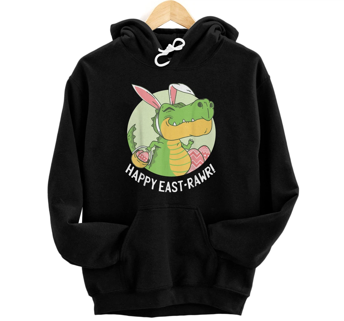 Happy Eastrawr T Rex Dinosaur Bunny Ears Easter Eggs Kids Pullover Hoodie