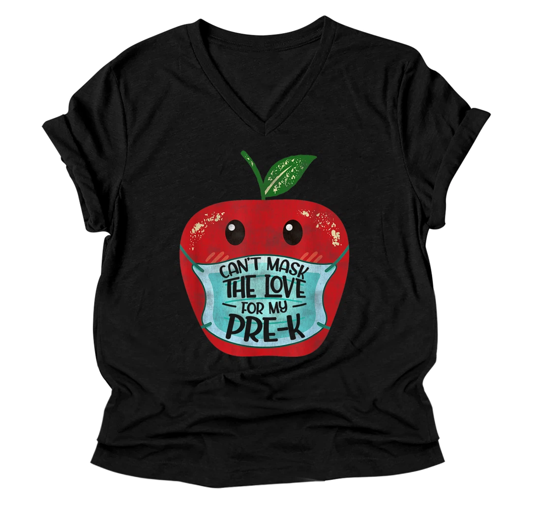 Personalized Can't Mask the Love for My Pre-K Teacher Gift V-Neck T-Shirt