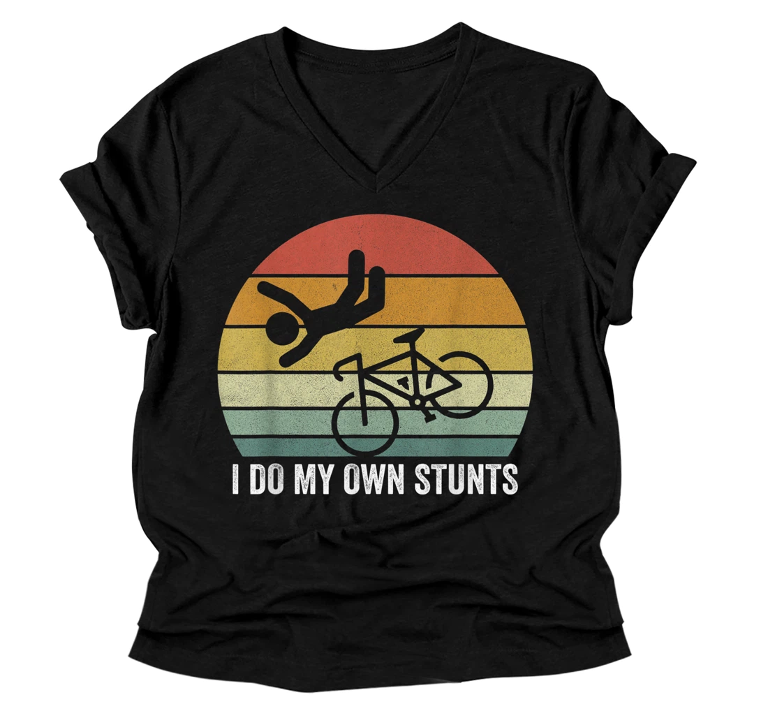 Personalized Retro I Do My Own Stunts Shirt Bike Lovers Vintage V-Neck T-Shirt