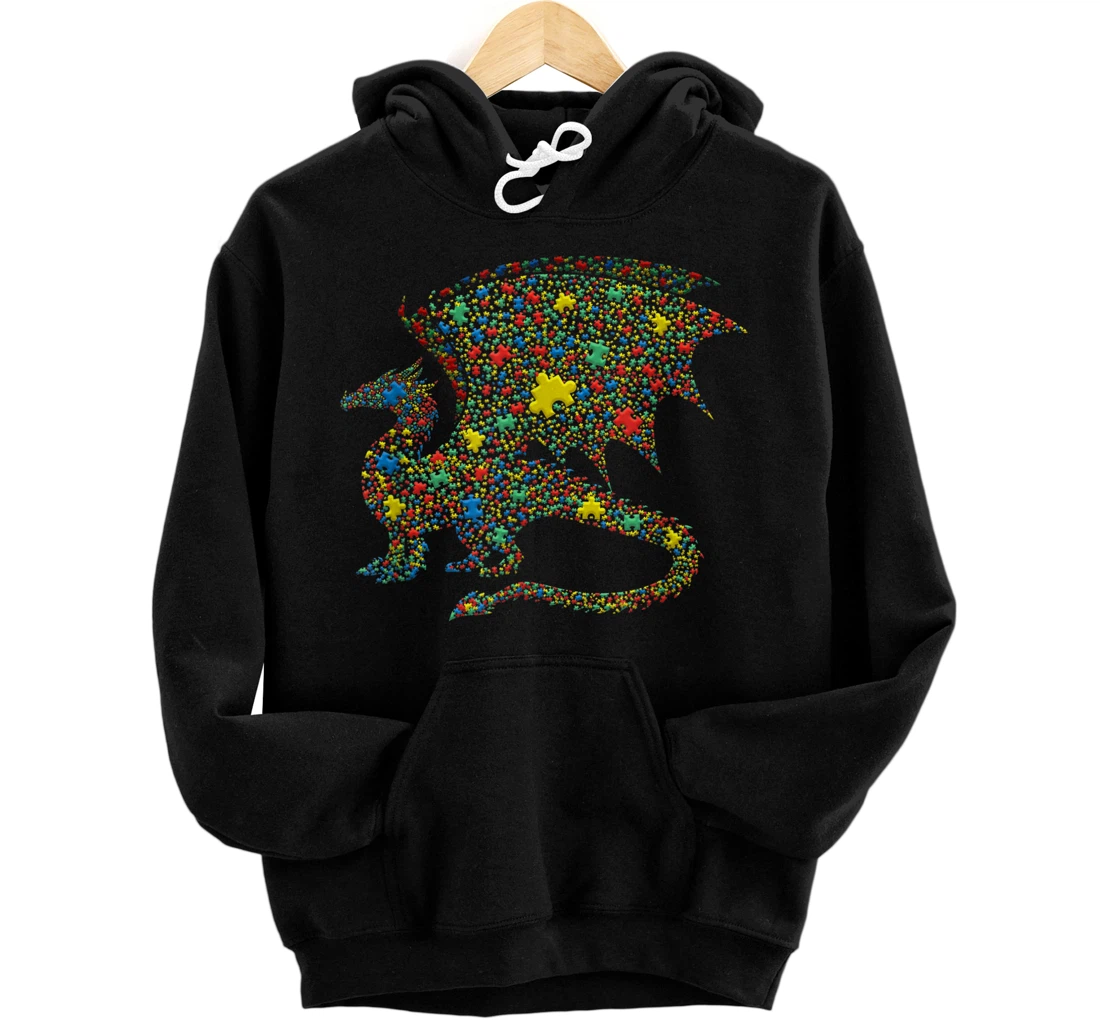 Personalized Dragon Autism Puzzle for Women Men Kids - Autism Awareness Pullover Hoodie