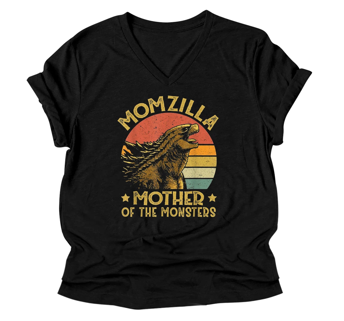 Personalized Vintage Retro Momzilla Mother Of The Monsters Mother's Day V-Neck T-Shirt