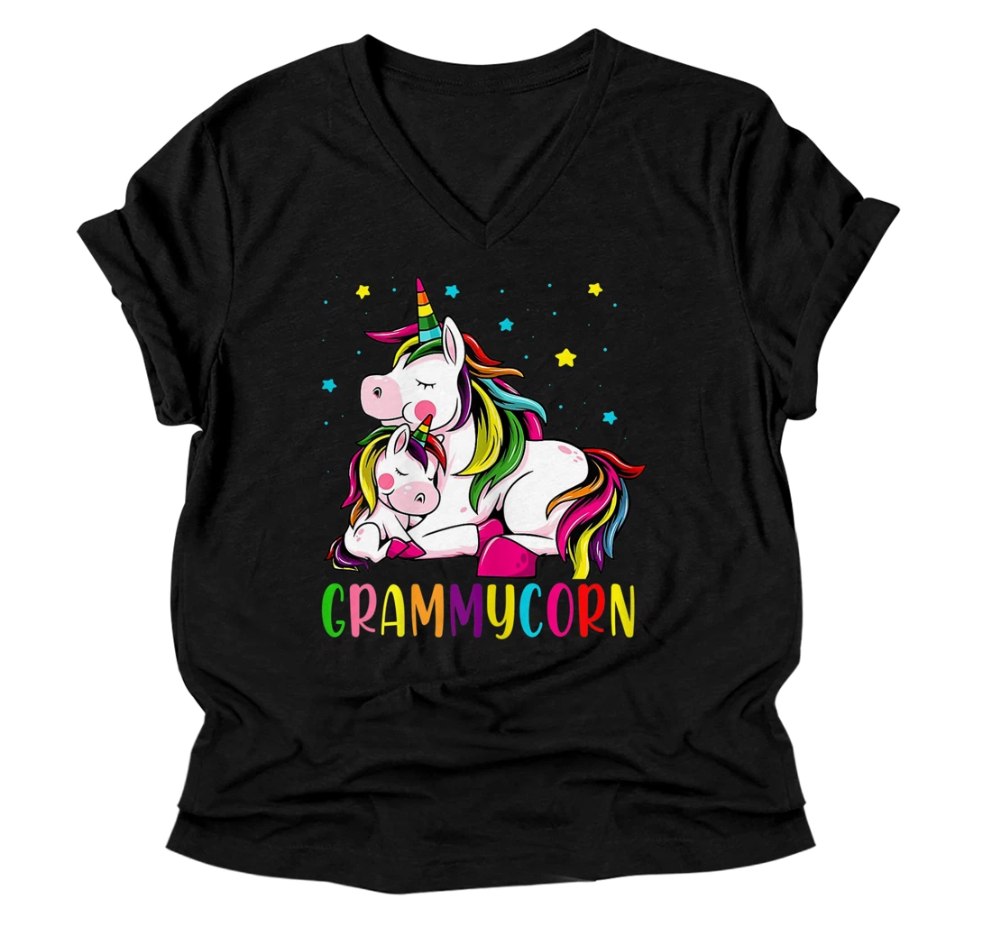 Personalized Womens Funny Grammycorn Unicorn Costume Grammy Mom Mother's Day V-Neck T-Shirt