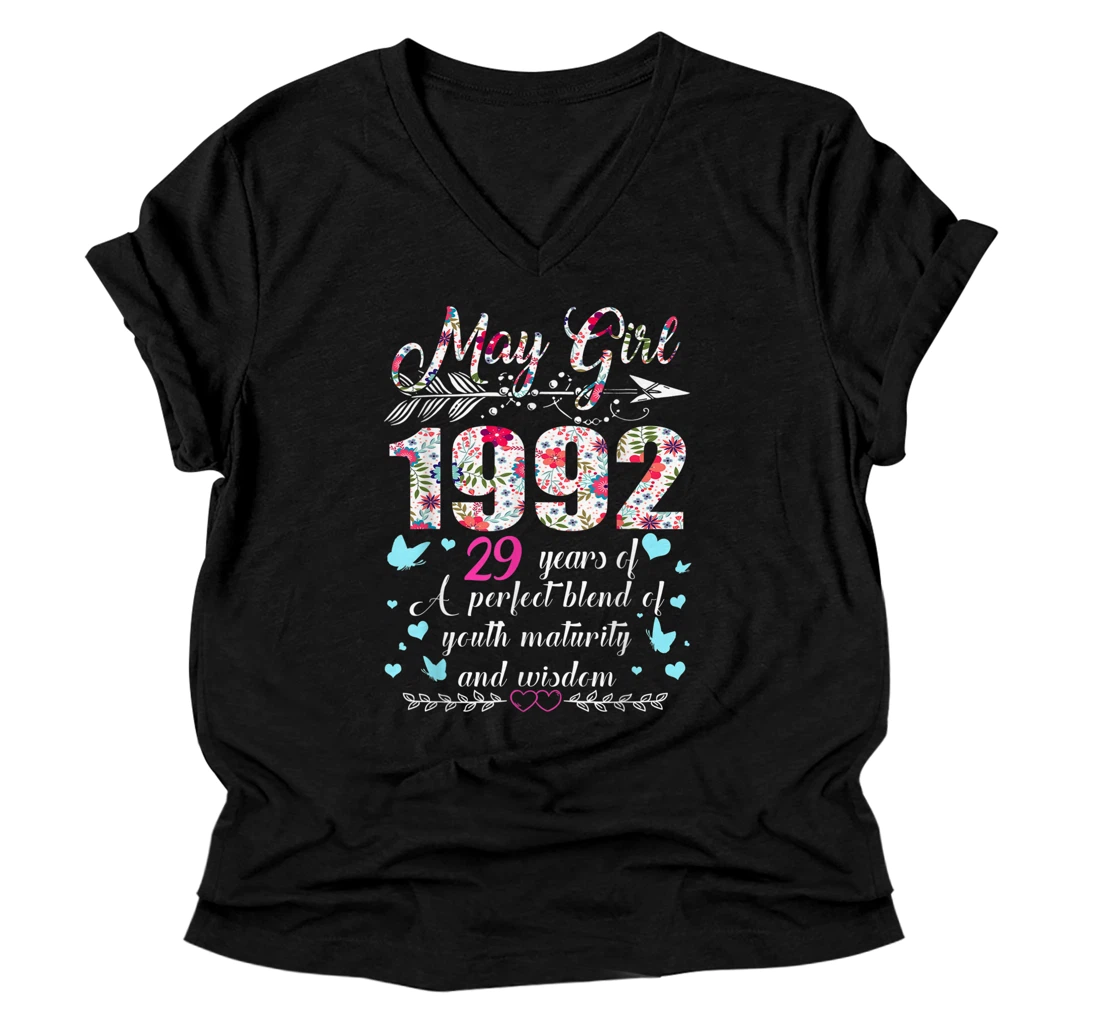 Personalized May Girl 1992 V-Neck T-Shirt 29Th Birthday Gift 29 Years Old V-Neck T-Shirt