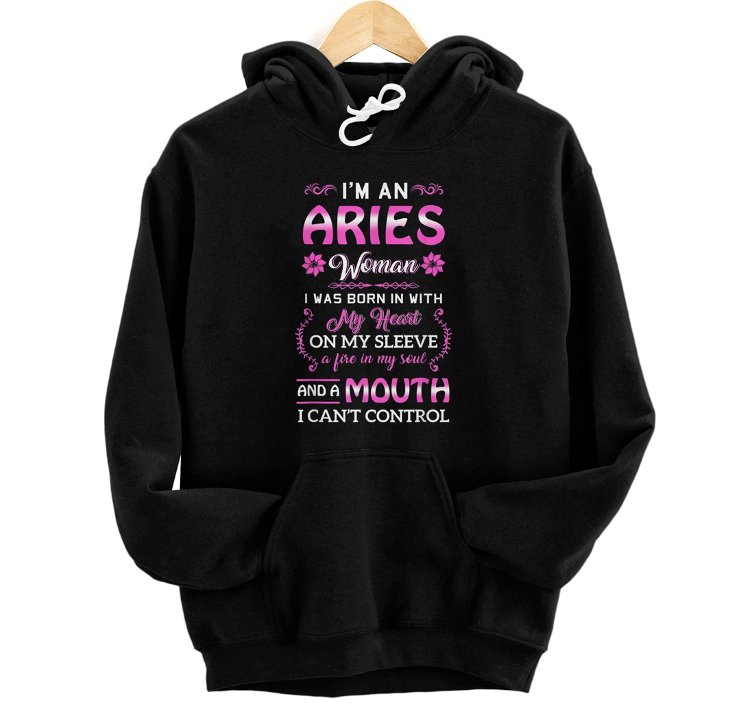 Personalized Aries Woman Shirt, March April Gifts Birthday Women Girls Pullover Hoodie