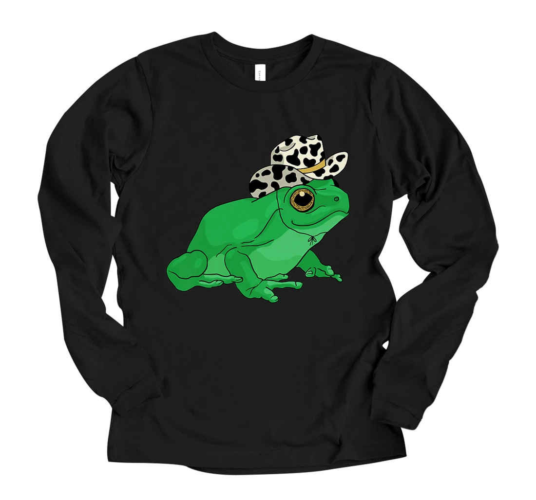 Personalized Cute Frog with Cowboy Hat - Cottagecore Aesthetic Premium Long Sleeve T-Shirt