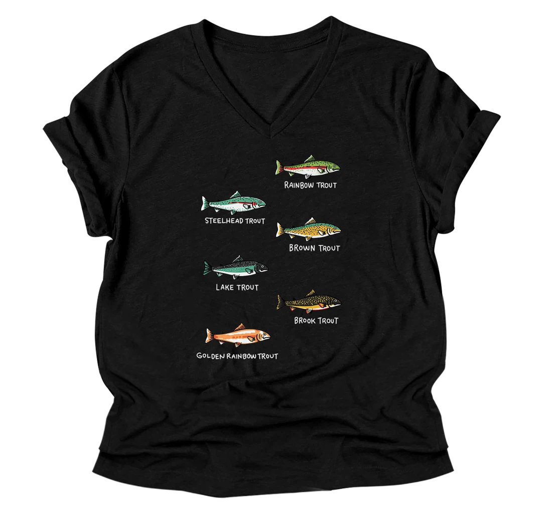 Personalized Types of Trout Fish Species Fishing & Angling Premium V-Neck T-Shirt
