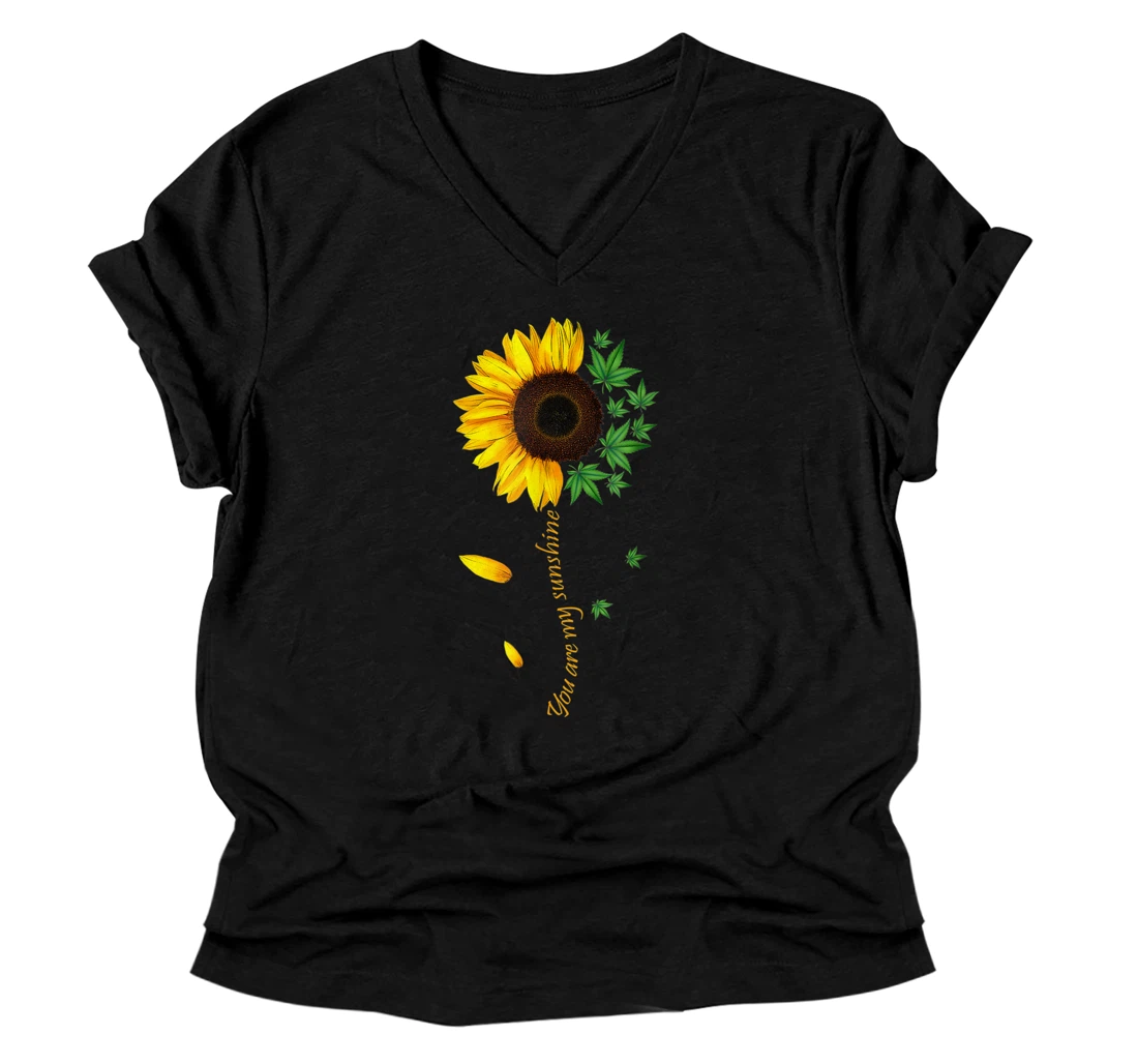 Personalized Weed Sunflower Tee Women Marijuana 420 V-Neck T-Shirt