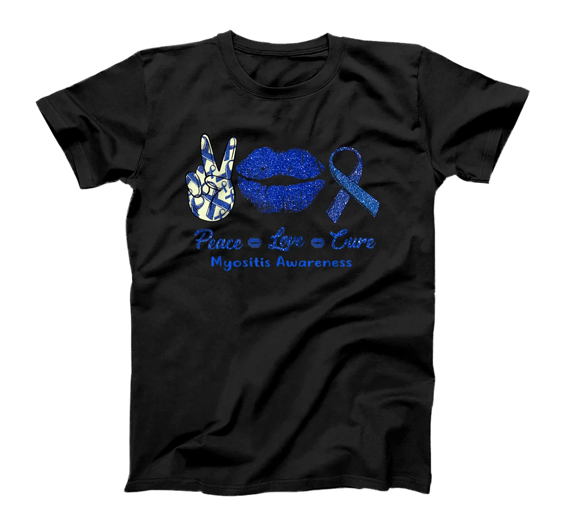 Personalized Peace Love Cure Myositis Awareness T-Shirt, Women T-Shirt
