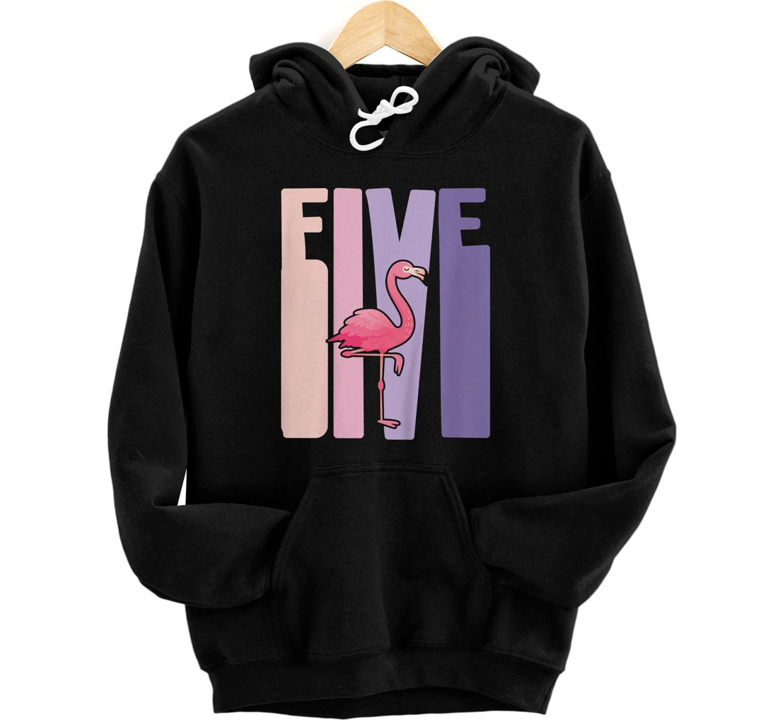 Personalized Kids 5 Year Old Cute Flamingo Birthday Girl 5th B-day Pullover Hoodie