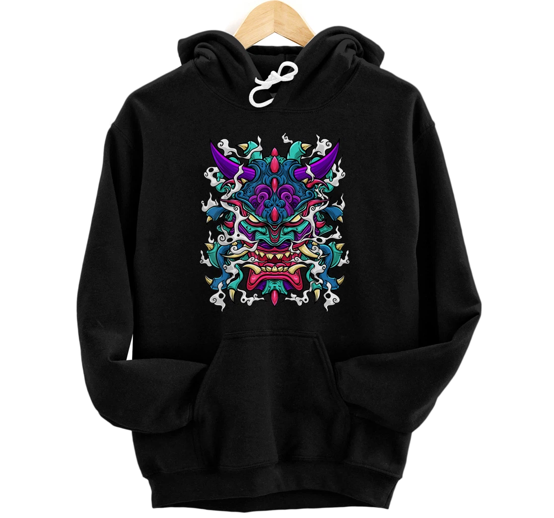 Personalized Oni Mask Hannya Demon Evil Japanese Pullover Hoodie