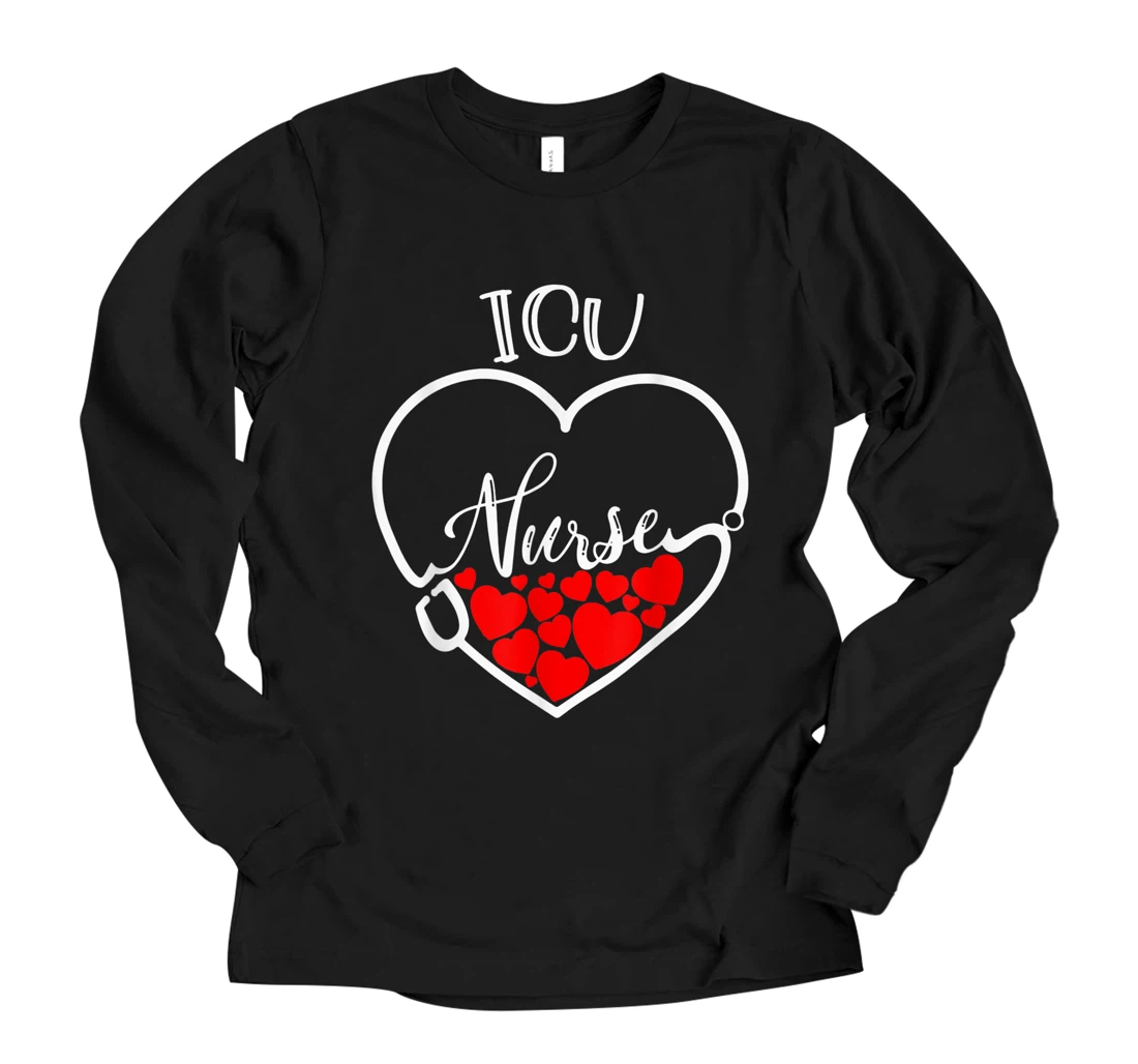 Personalized Womens ICU Nurse's Day,Mother's Day Stethoscope Heart Long Sleeve T-Shirt
