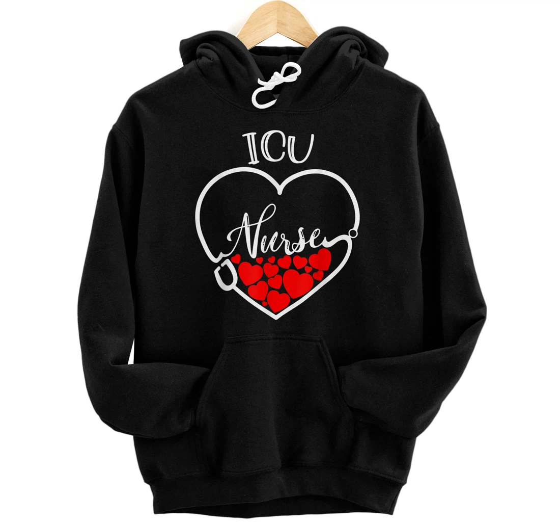 Personalized Womens ICU Nurse's Day,Mother's Day Stethoscope Heart Pullover Hoodie