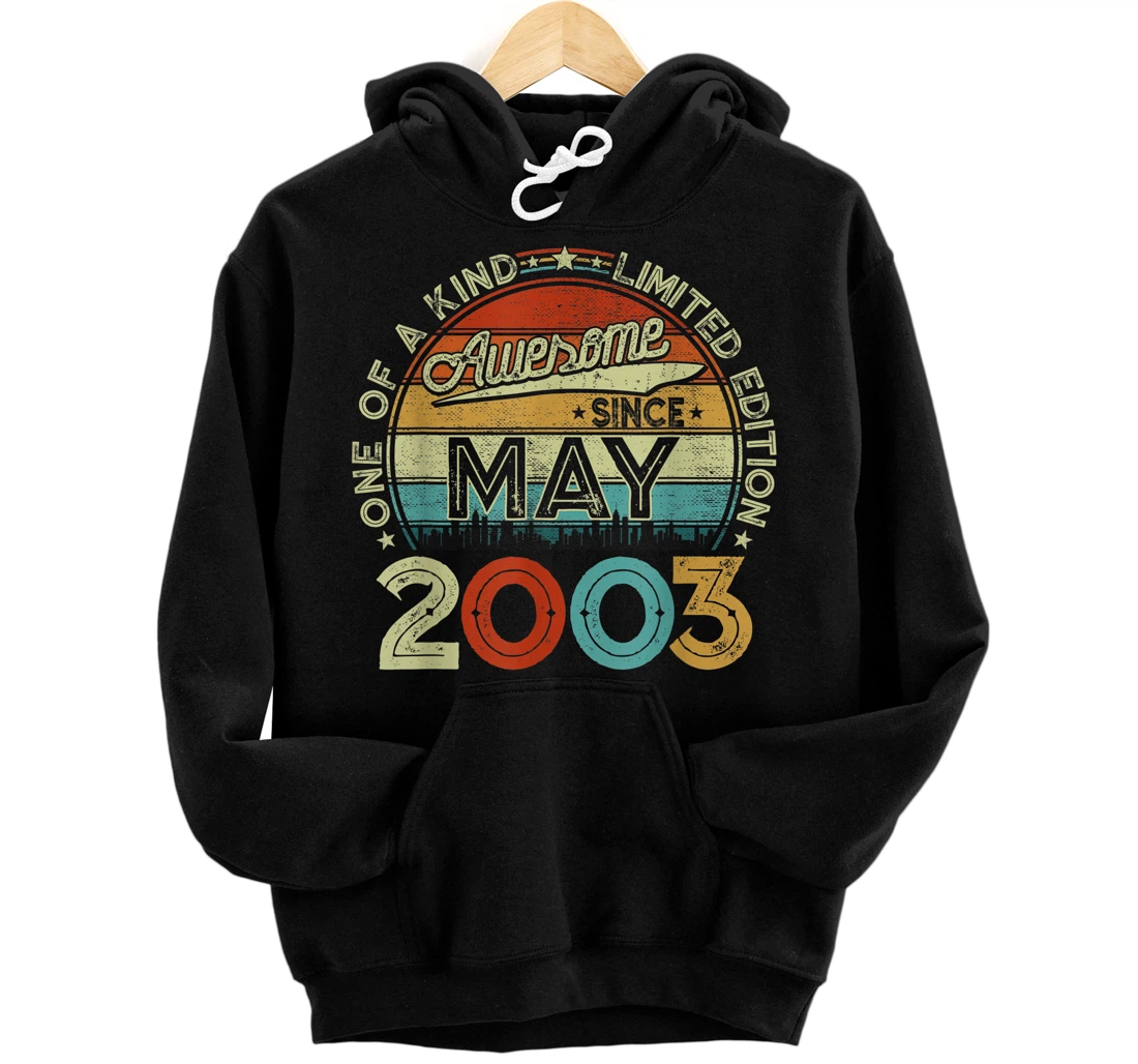 Personalized Distressed Retro May 2003 18th Birthday Gift 18 Yrs Old Pullover Hoodie