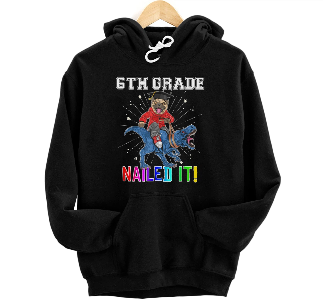 Personalized 2021 6th Grade Graduation Boy Funny Cute Pug Dog T Rex Boys Pullover Hoodie