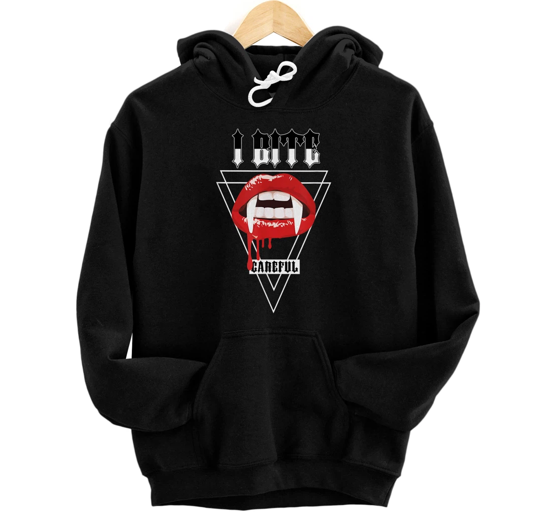 Personalized Sexy Halloween Vampire Lips I Bite Careful Pullover Hoodie