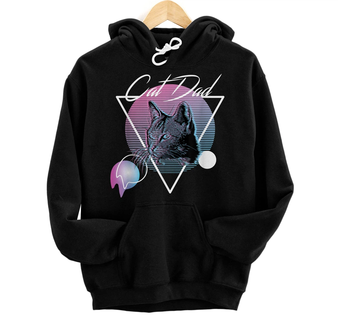 Personalized Cat Dad Retro Vaporwave Aesthetic Art Style Pullover Hoodie