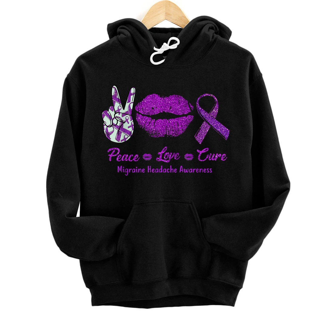 Personalized Peace Love Cure Migraine Headache Awareness Pullover Hoodie