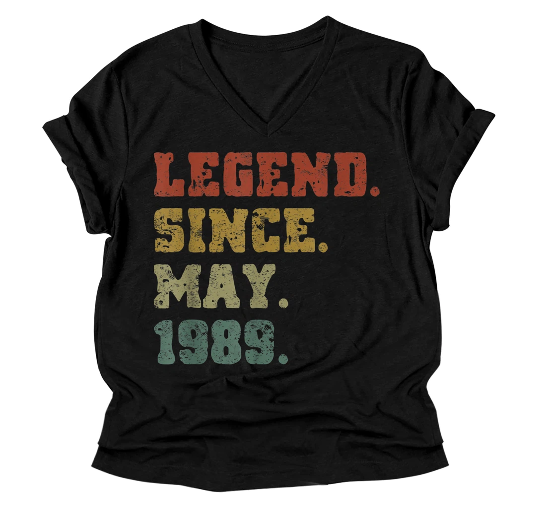 Personalized 32nd Birthday Gifts 32 Years Old Legend Since May 1989 V-Neck T-Shirt