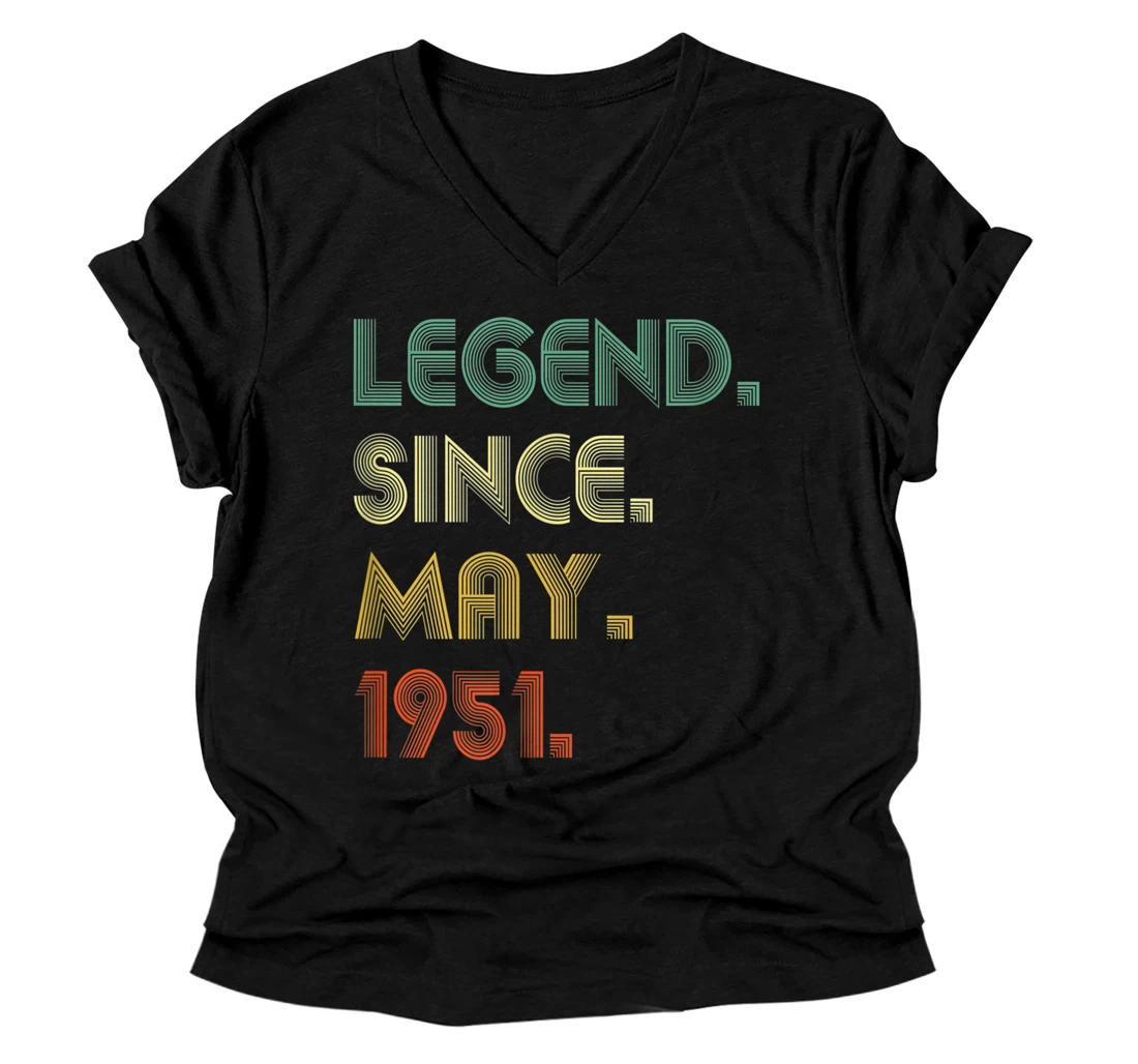 Personalized Legend Since May 1951 70th Birthday 70 Years Old V-Neck T-Shirt