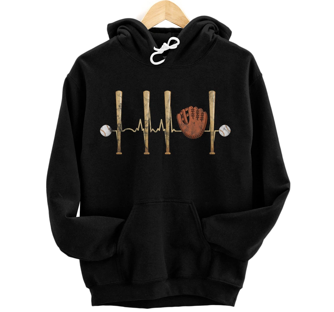 Personalized Baseball Heartbeat Bat Glove Baseball Player Fans Lover Premium Pullover Hoodie