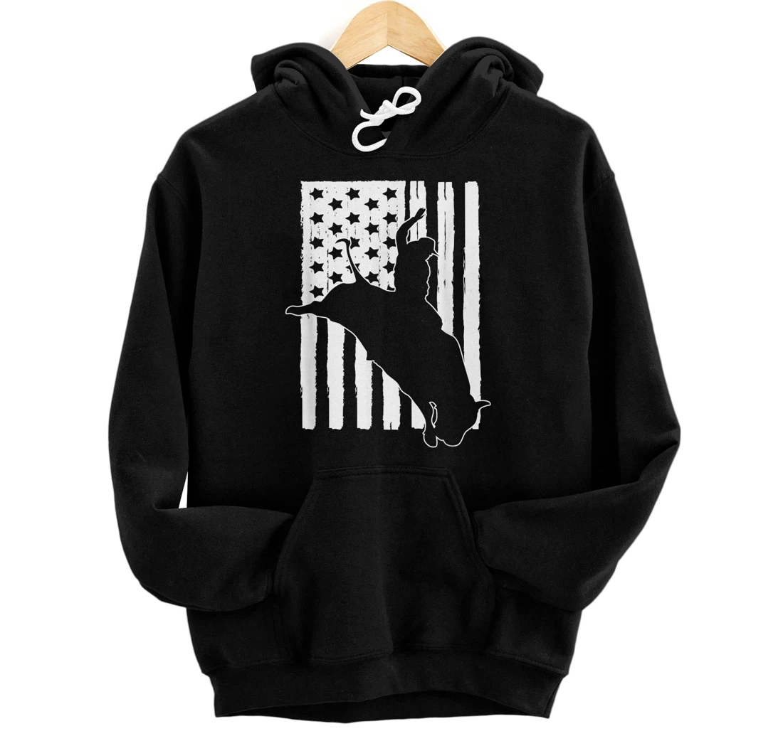 Personalized American Flag Bull Riding Rodeo Lover Theme Design Cowboy Pullover Hoodie