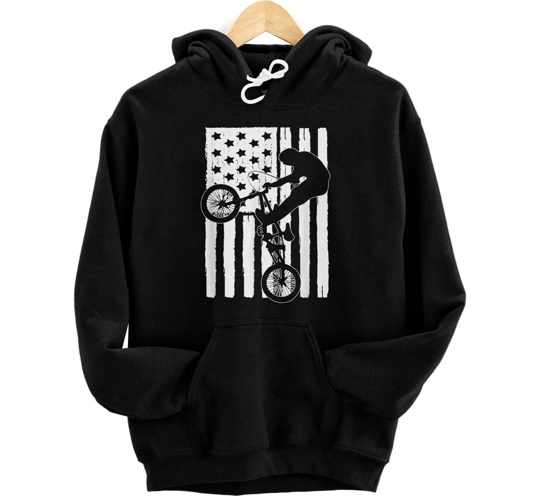 Personalized American Flag BMX Lover Theme Graphic Design Bike Rider Pullover Hoodie